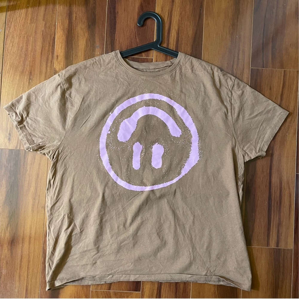 Grayson threads brown tee with pink upside down smiley face